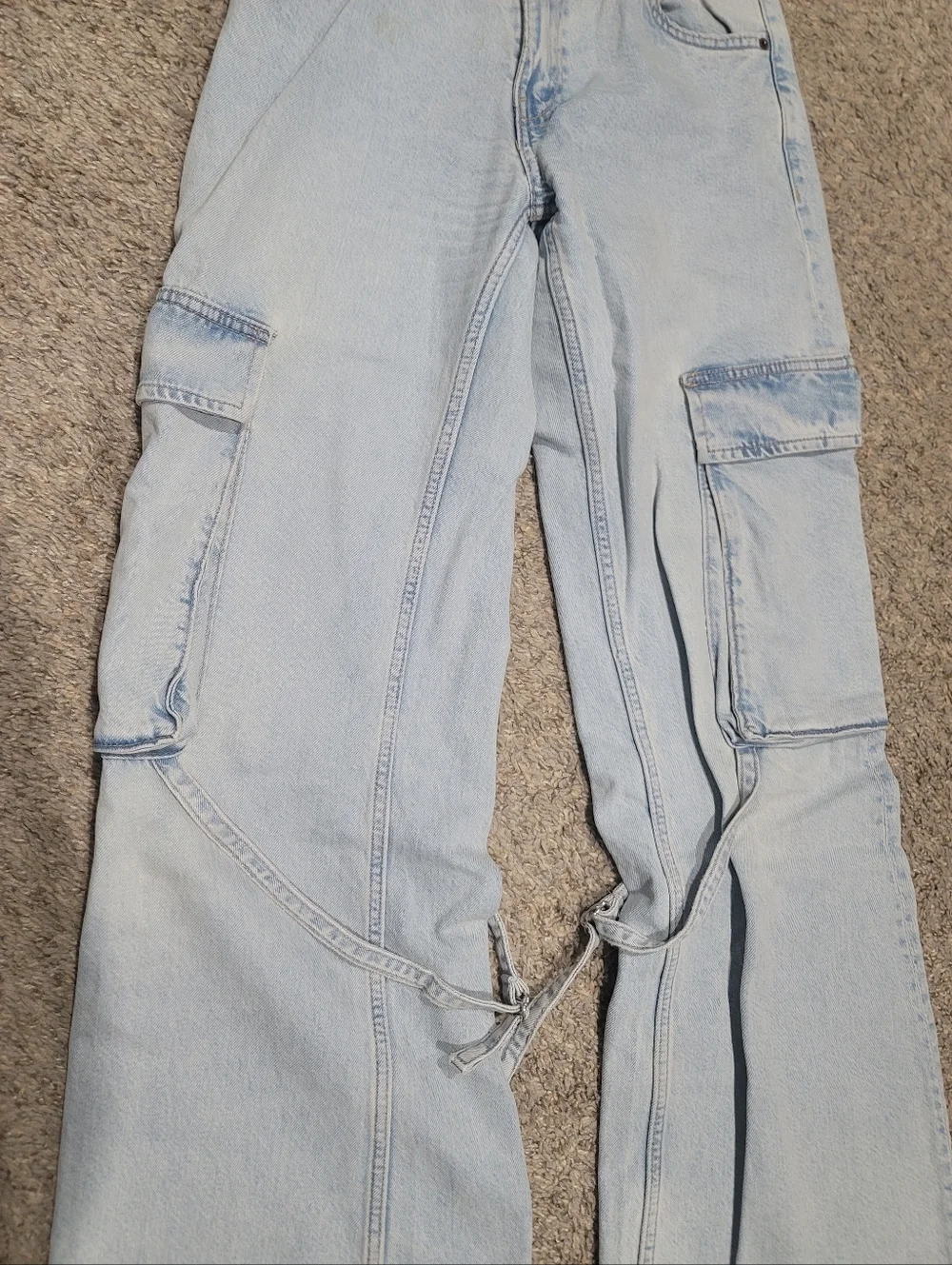 Zara Mid Rise Light Blue Wash TRF Belt Loop Cargo Wide Leg Jeans 4 - Picture 8 of 11